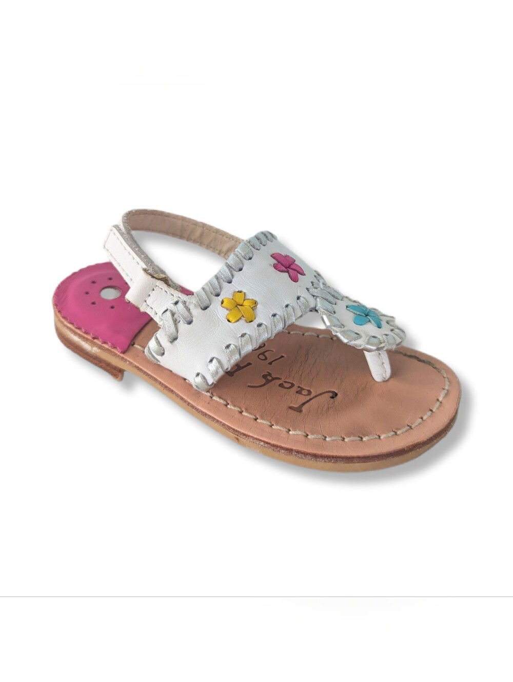 Jack Rogers Little Girls White & Pink Leather Sandals